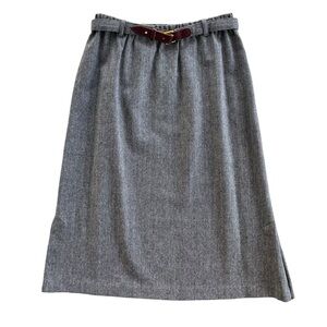Century Womens Sz 12 Gray Cream Herringbone Wool Blend Belt Vintage A-line Skirt